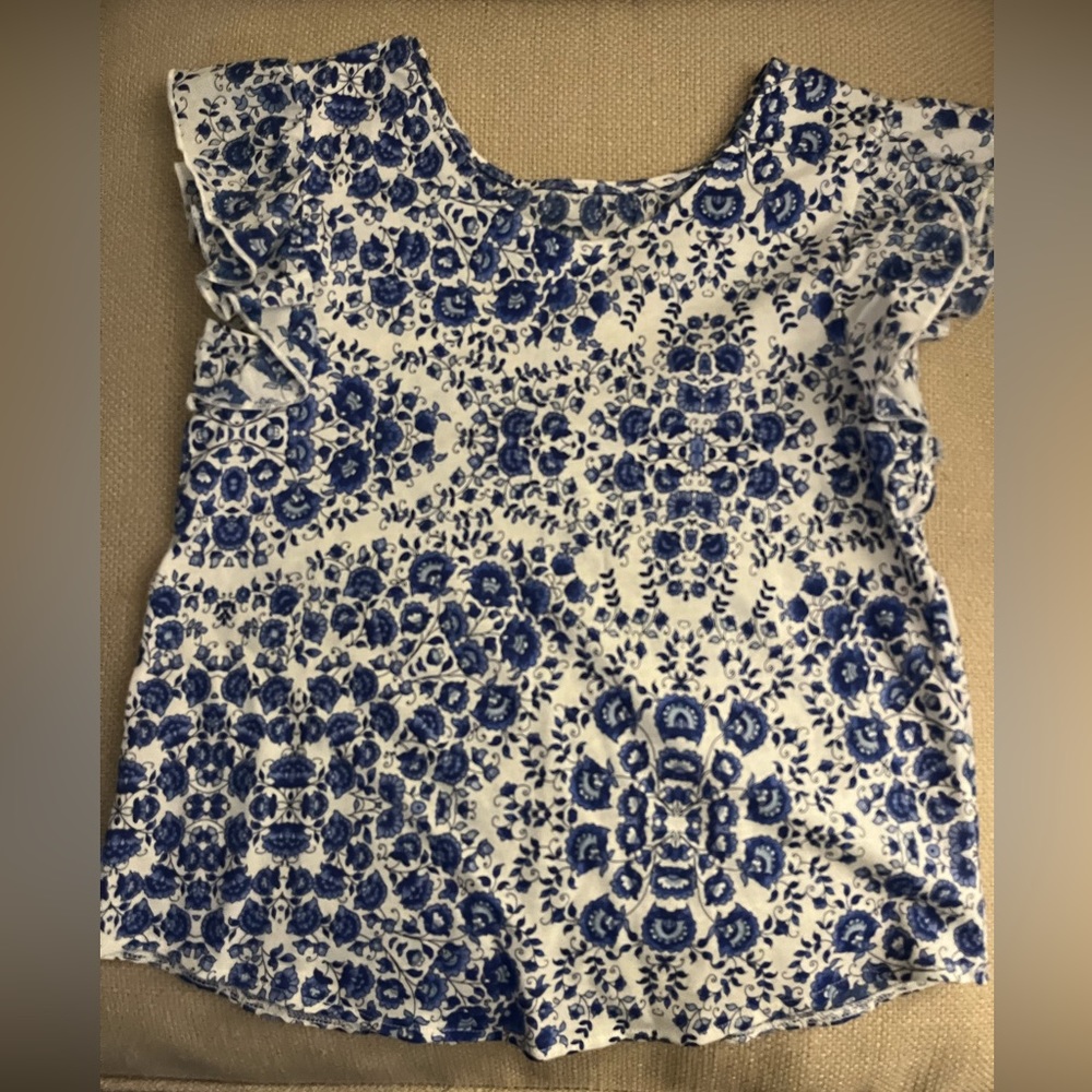 ZARA Girls Blue Floral Flutter Sleeve Blouse, Girls Size 11-12